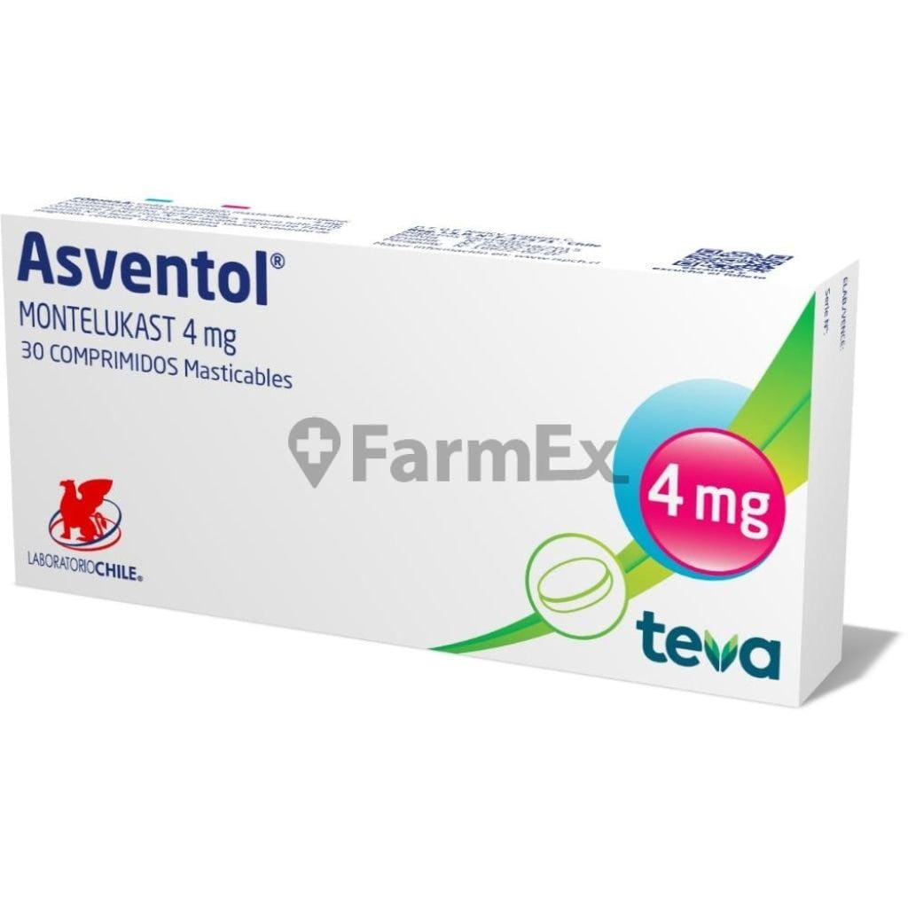 Asventol 4 mg x 30 comprimidos (vencimiento septiembre 2025) Farmex-Chile Salud-Persistente